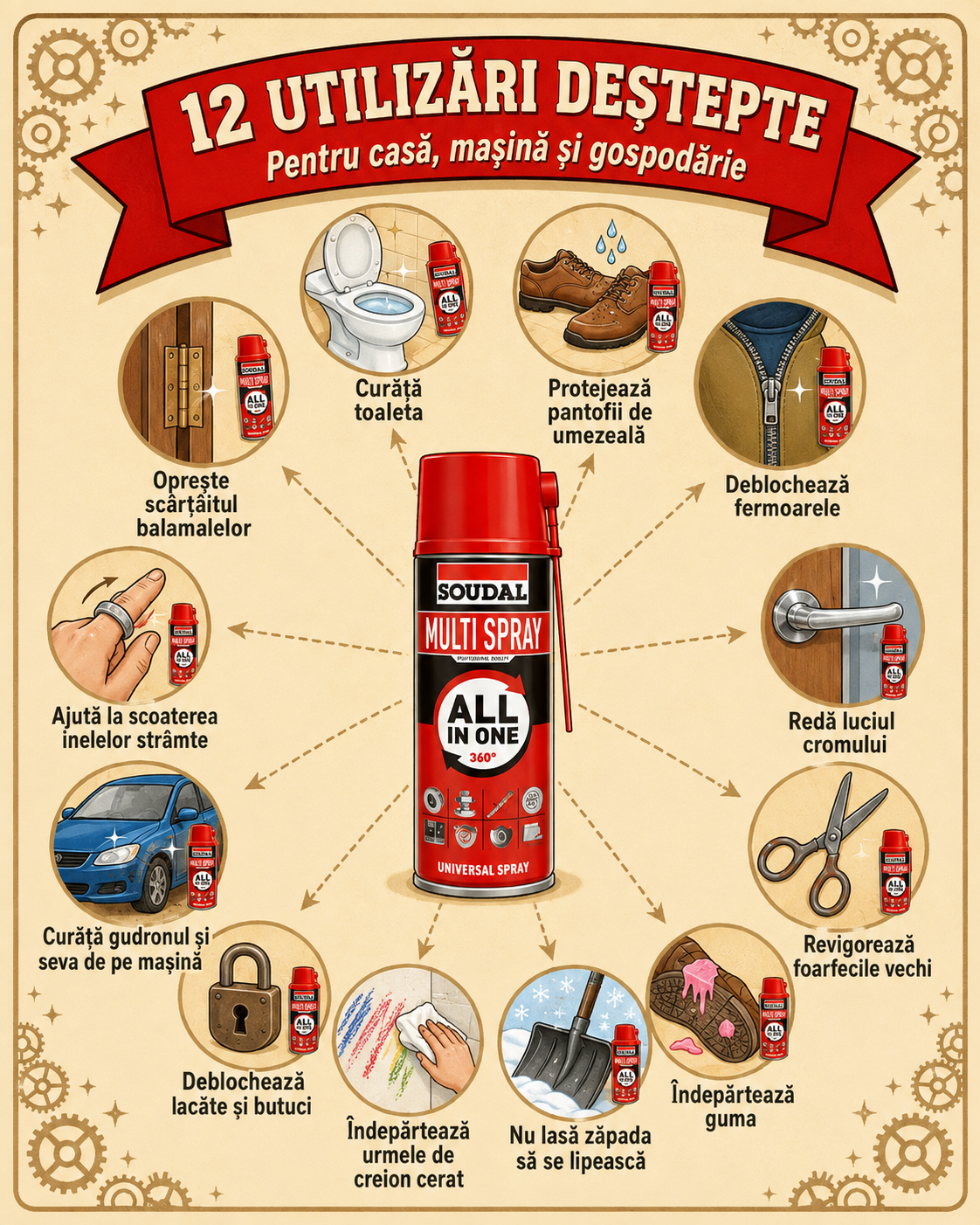 Soudal Multi Spray: Utilizare Universală 360° (400 ML)